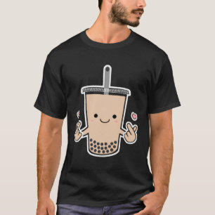 Cute Boba K-Pop Bubble Milk Tea Korean Finger Hear T-Shirt