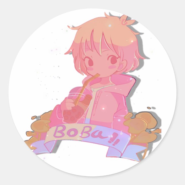 Cute Boba Tea Anime Girl Sticker (Front)