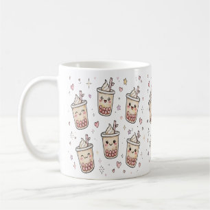 Cute Boba Tea Pattern – Kawaii Bubble Tea Hearts & Coffee Mug