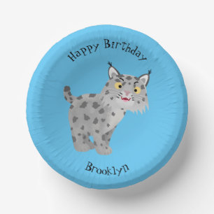 Cute bobcat lynx cartoon personalised birthday paper plate