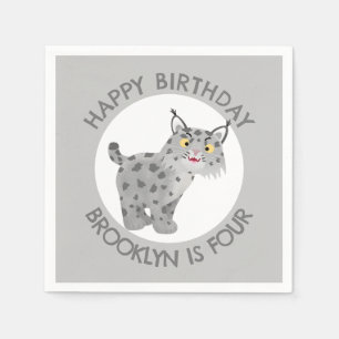 Cute bobcat lynx cartoon personalized birthday napkin