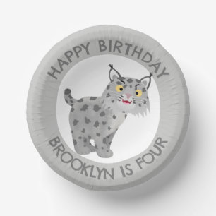 Cute bobcat lynx cartoon personalized birthday paper plate