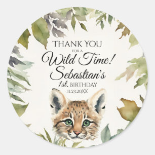Cute Bobcat Woodland Birthday Thank You  Classic Round Sticker