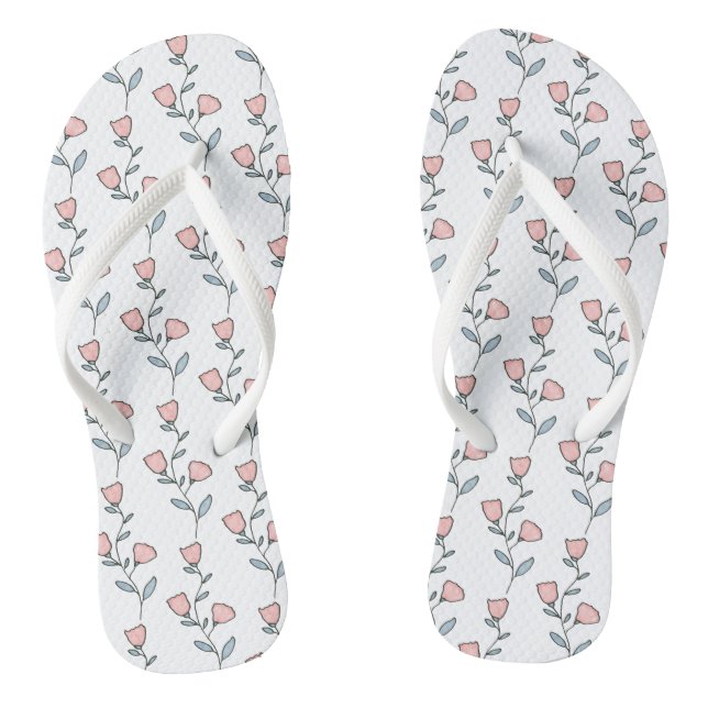 Cute Bohemian Blush Pink Purple Floral Pattern Flip Flops (Footbed)