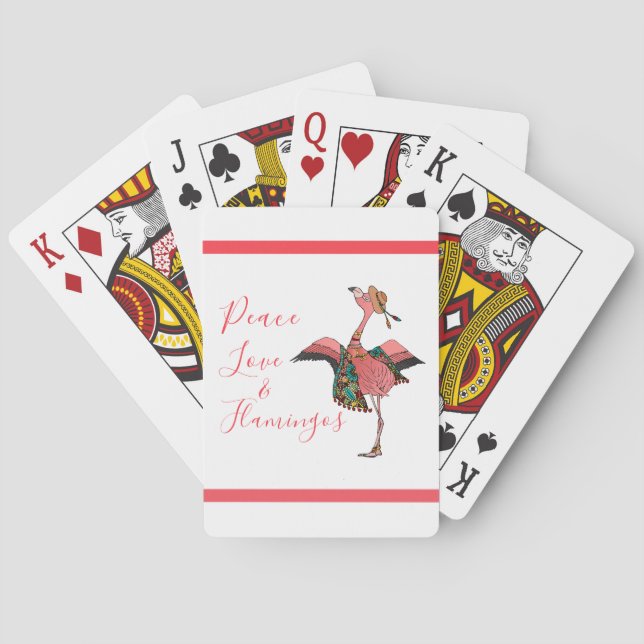 Cute Bohemian Flamingo Peace Love & Flamingos Playing Cards (Back)