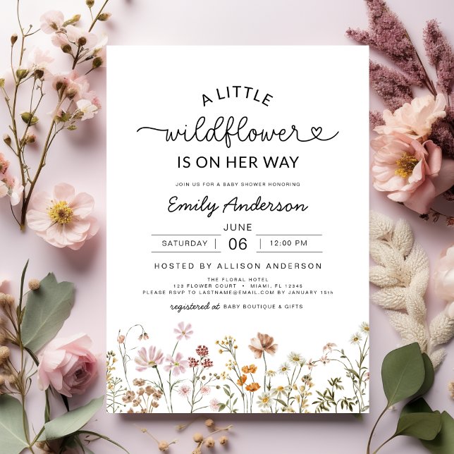 Cute Boho A Little Wildflower Floral Baby Shower Invitation (Creator Uploaded)