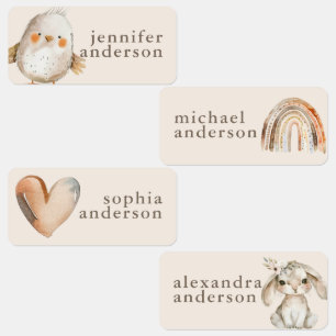 Cute Boho Animals Girl Kids Watercolor Name