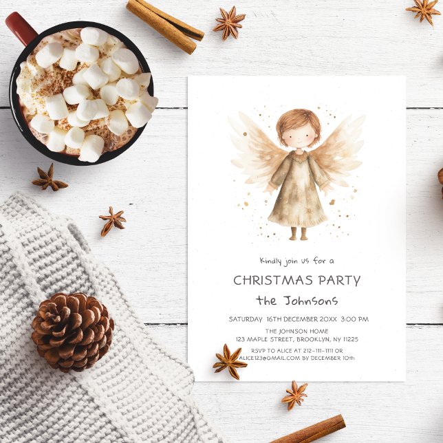 Cute Boho Baby Angel Christmas Party Invitation (Créateur téléchargé)