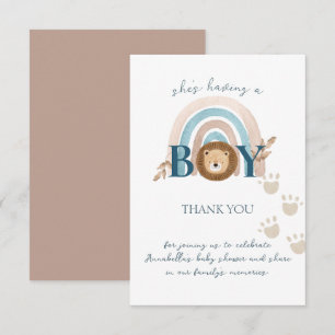 Cute Boho Baby Boy Lion Cub Pawprints Thank You Card
