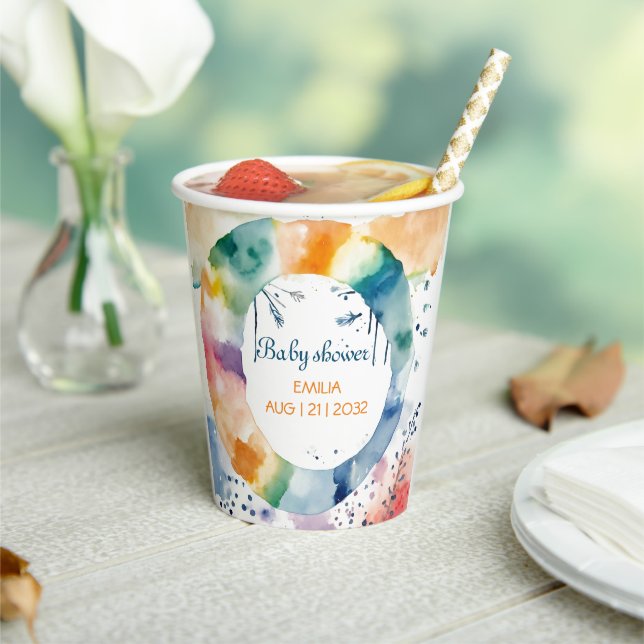 Cute Boho Baby Shower Paper Cups – Personalized  (Insitu)
