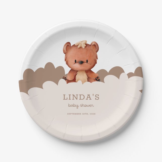 Cute Boho Bear Baby Shower Paper Plate (Front)