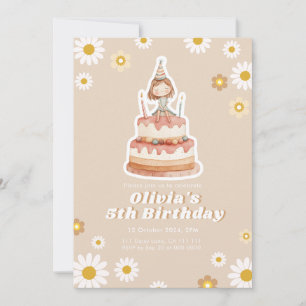 Cute Boho Beige Daisy Girl Anniversaire Invitation