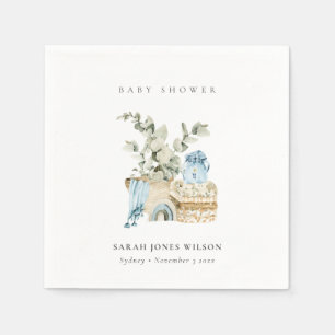 Cute Boho Blue Nursery Foliage Boy Baby Shower Napkin