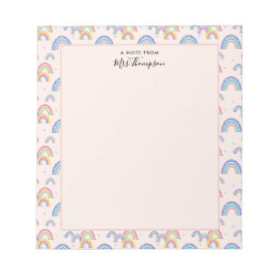 Cute Boho Blush Pink Rainbow Heart Notepad