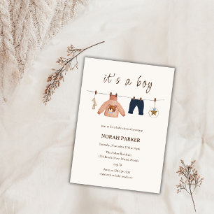 Cute Boho Boy Winter Clothes Baby Shower  Invitation