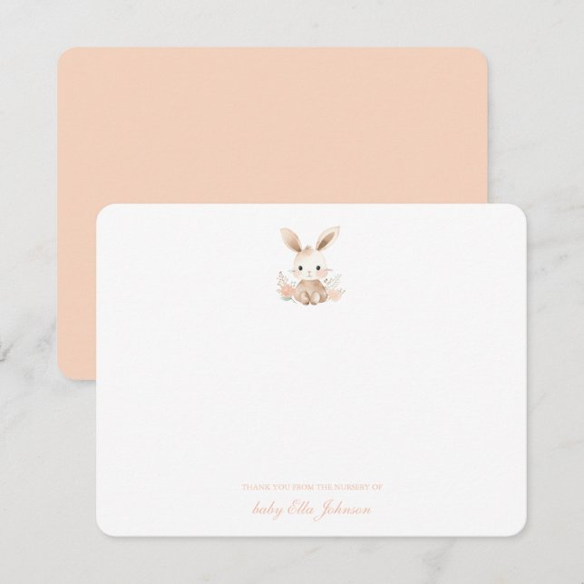 Cute Boho Bunny Rabbit Baby Girl thank you Card (Front/Back)