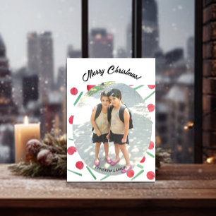 Cute Boho Candy Cane One Photo Invitation