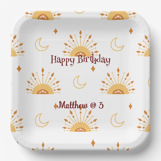 Cute Boho Celestial Seamless Pattern Kids Birthday Paper Plate (Front)