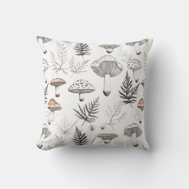 Cute Boho Champignons Feuille Oreiller Botanique (Recto)