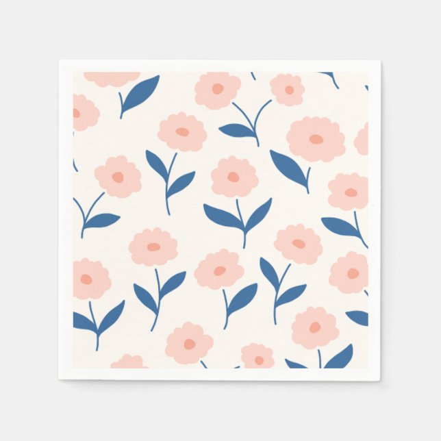 Cute Boho Chic Pink Flowers Pattern  Napkin (Front)