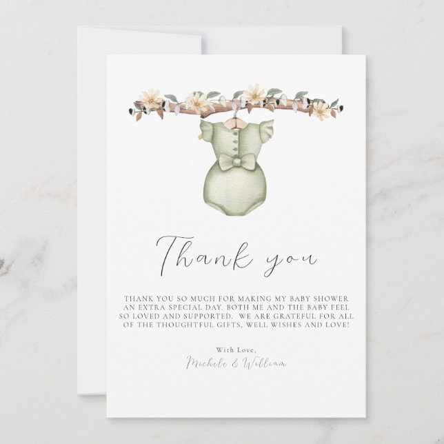 Cute Boho Clothes Baby Shower Thank You Card (Front)