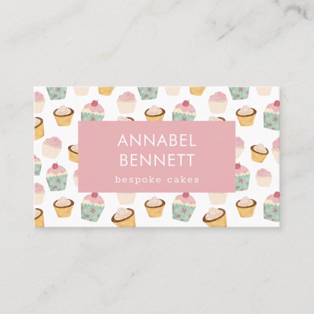 Cute Boho Cupcake Pattern QR code Business Card (Front)