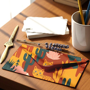 Cute Boho Desert Cats Cactus Succulent Pattern Envelope
