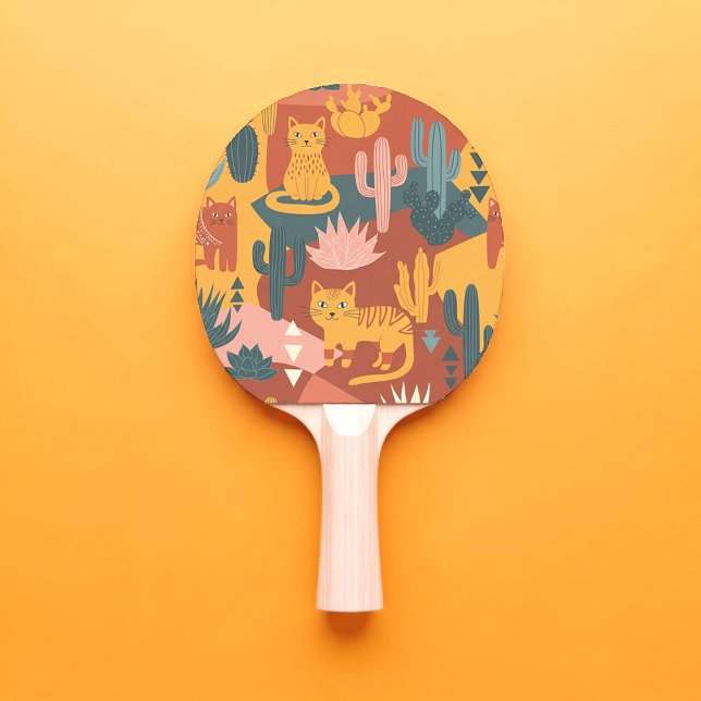 Cute Boho Desert Cats Cactus Succulent Pattern Ping Pong Paddle (Creator Uploaded)