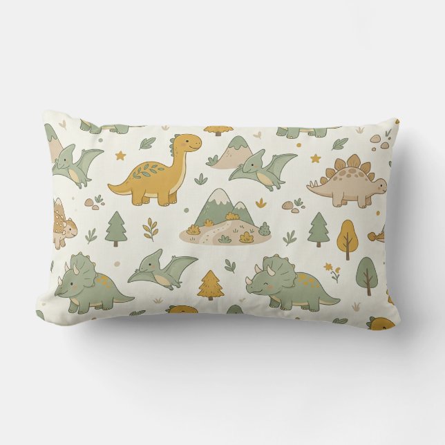 Cute Boho Dinosaur Pattern Lumbar Pillow (Front)