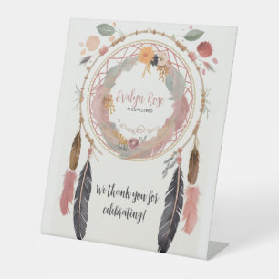 Cute Boho Dreamcatcher Baby Shower Party  Pedestal Sign