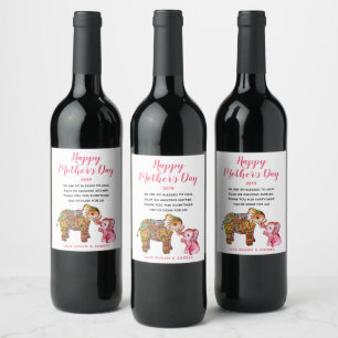Cute Boho Elephants Happy Mother's Day 2021 Wine Label