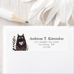 Cute Boho Floral Aquarelle Noir Chat Art