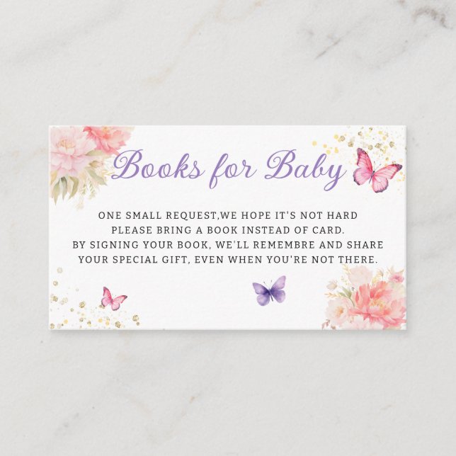 Cute Boho Floral butterfly books for baby ticket Enclosure Card (Front)