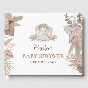 Cute Boho Floral Elephant Baby Shower Guest Book