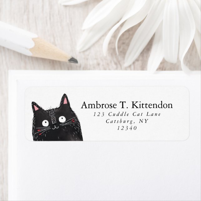 Cute Boho Floral Happy Black Cat Face Art (En situation)