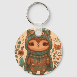 Cute boho floral owl  keychain