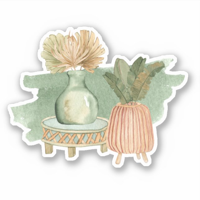 Cute Boho Floral Pastel Leaf Green Sticker (Front)