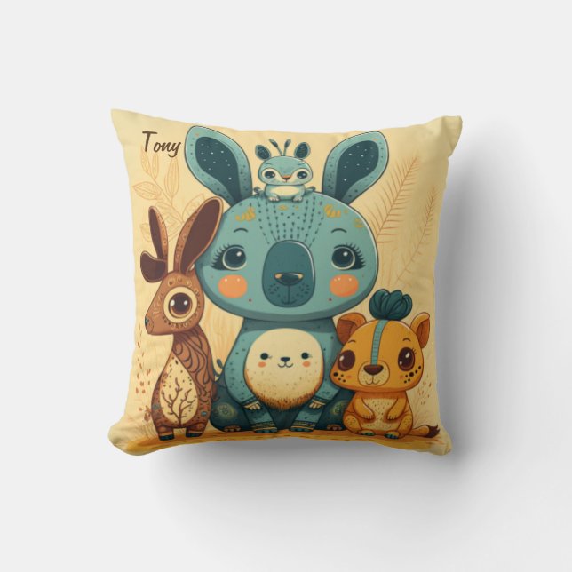 Cute boho floral rabbit throw pillow (Front)