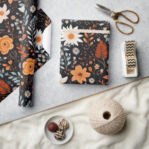 Cute Boho Flower Pattern, Whimsical Floral Boho Wrapping Paper