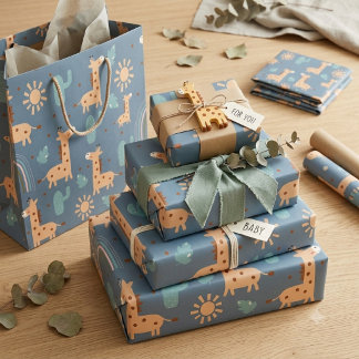 Cute Boho Giraffe Seamless Pattern Wrapping Paper