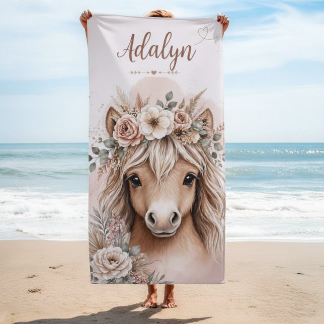 Cute Boho Girls Horse Gift  Beach Towel (Creator Uploaded)