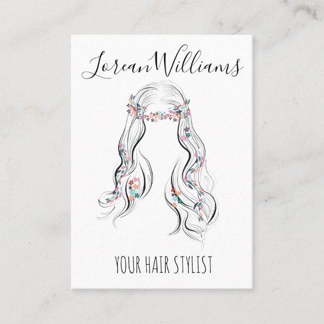 Cute Boho Hairstyle Wedding Hair Stylist Floral   Business Card (Front)