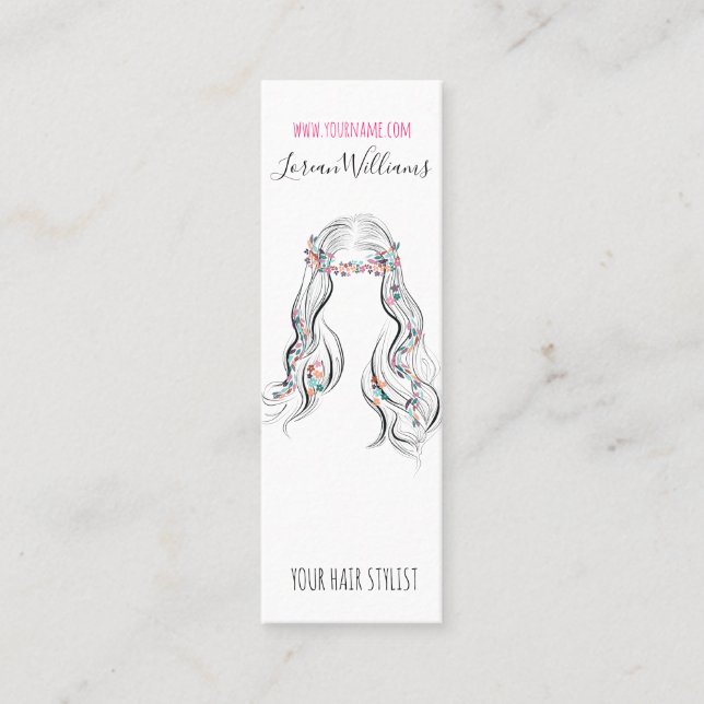 Cute Boho Hairstyle Wedding Hair Stylist Floral   Mini Business Card (Front)