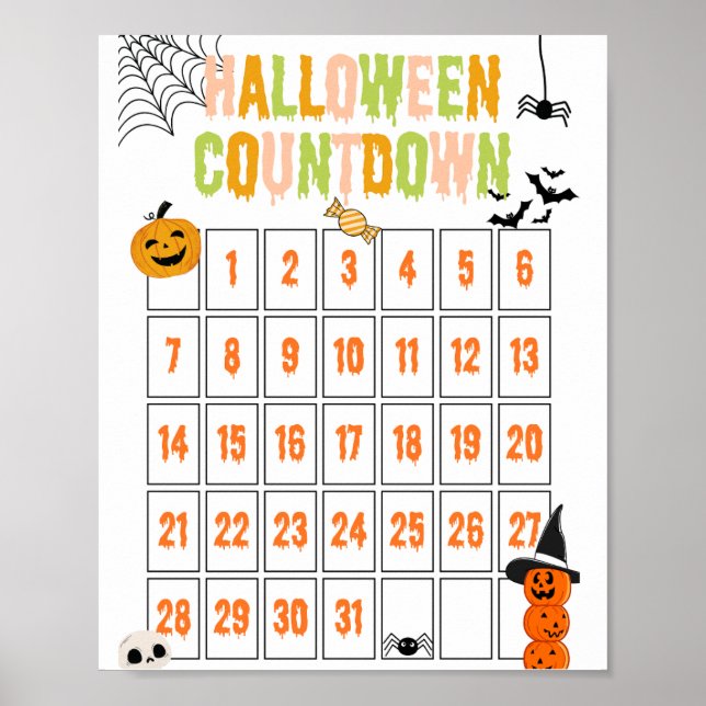 Cute Boho Halloween Countdown Poster (Front)