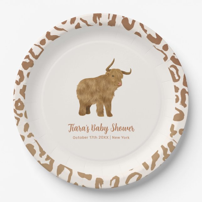 Cute Boho Holy Cow Western Baby Shower Paper Plate (Front)