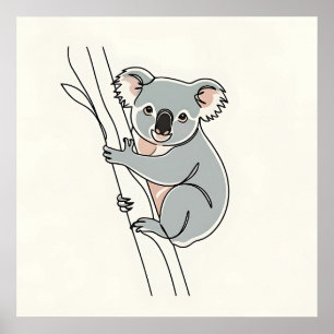 Cute Boho Koala Line Art Poster