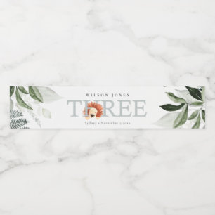 Cute Boho Lion Foliage 3rd Third Birthday Party Water Bottle Label