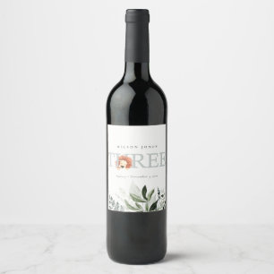 Cute Boho Lion Foliage 3rd Third Birthday Party Wine Label