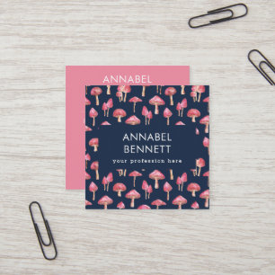 Cute Boho Mushroom Pattern Square Business Card