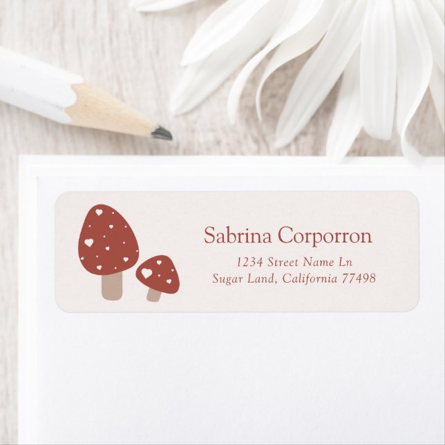 Cute Boho Mushrooms with Hearts Return Label (Insitu)